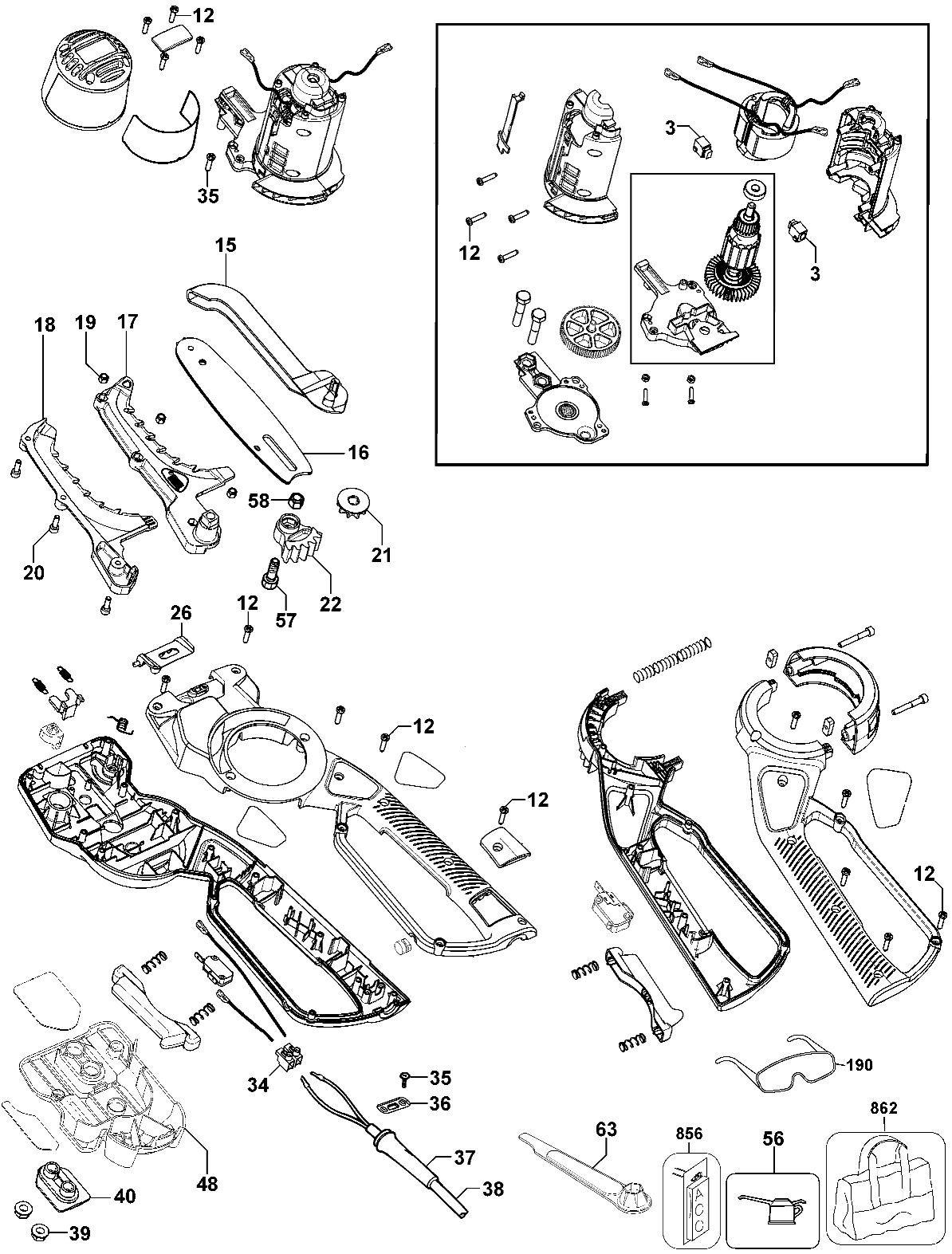 Default Diagram and Parts List for LP1000K Type 1 Black and Decker Chainsaw